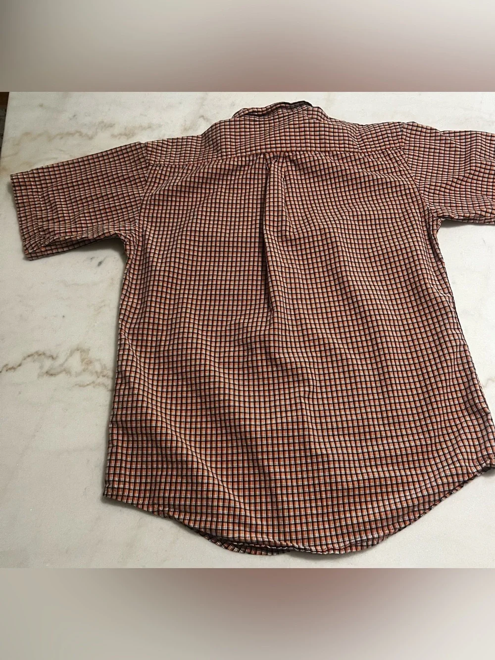 Ralph Lauren Orange Black Plaid Short Sleeve Button Down Boys Size L